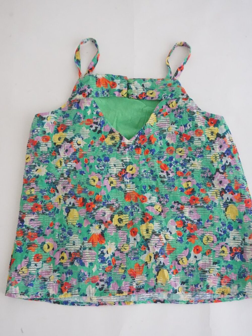 Maeve Anthropologie Quinn Textured Cami Top Green Floral Summer Shirt Size 2 - Picture 10 of 12